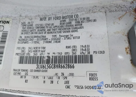 2017 Lincoln Mkz Black Label from USA, damaged, VIN 3LN6L5GC8HR662866